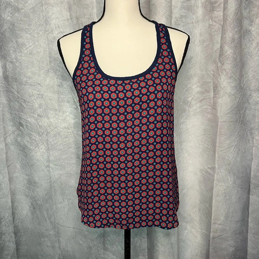 Xhiliaration Red, Navy and Purple Racer Back Geometric Print Tank - size Medium
